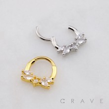 DRAGONFLY FLORAL HORSE EYE SPIKE ARRANGEMENT CZ 316L SURGICAL STEEL DAITH SEPTUM HINGED SEGMENT RING